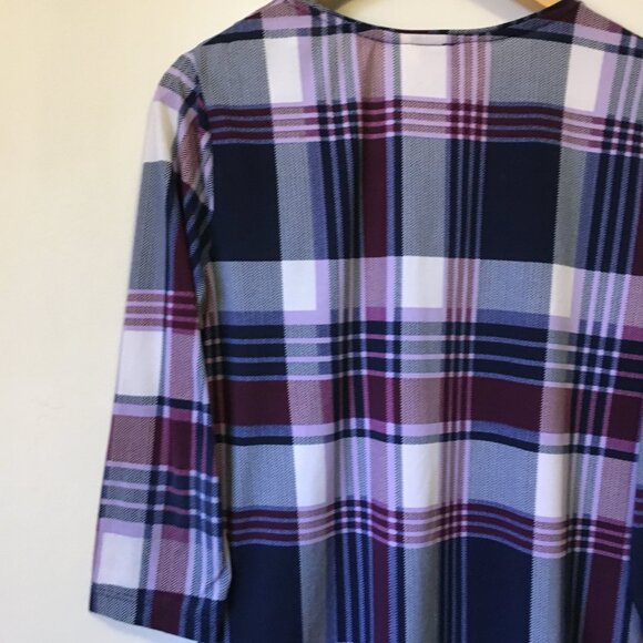 Stretchy Plaid Print 3/4 Sleeve Pullover Top - Picture 7 of 16